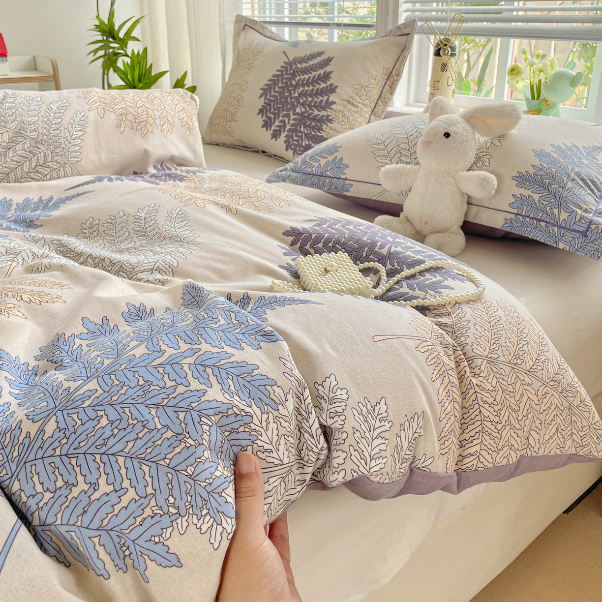 91家纺网 家纺一手货源 找家纺 纽缦家纺 2025新款全棉纯棉磨毛印花单被套 被套单件 岸边蒲草灰