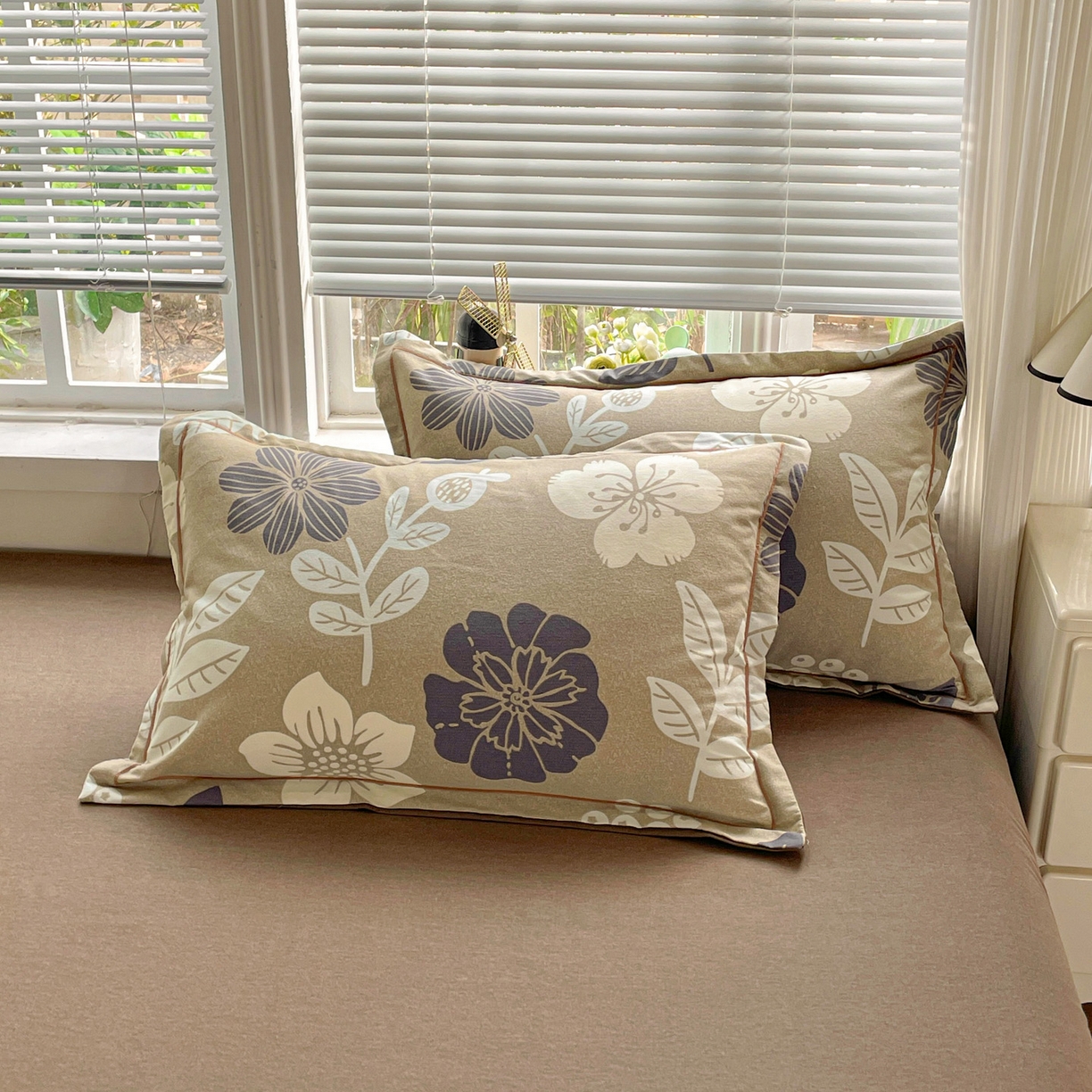 纽缦家纺 2025新款全棉纯棉磨毛印花单品枕套 枕套单件 清风微甜灰