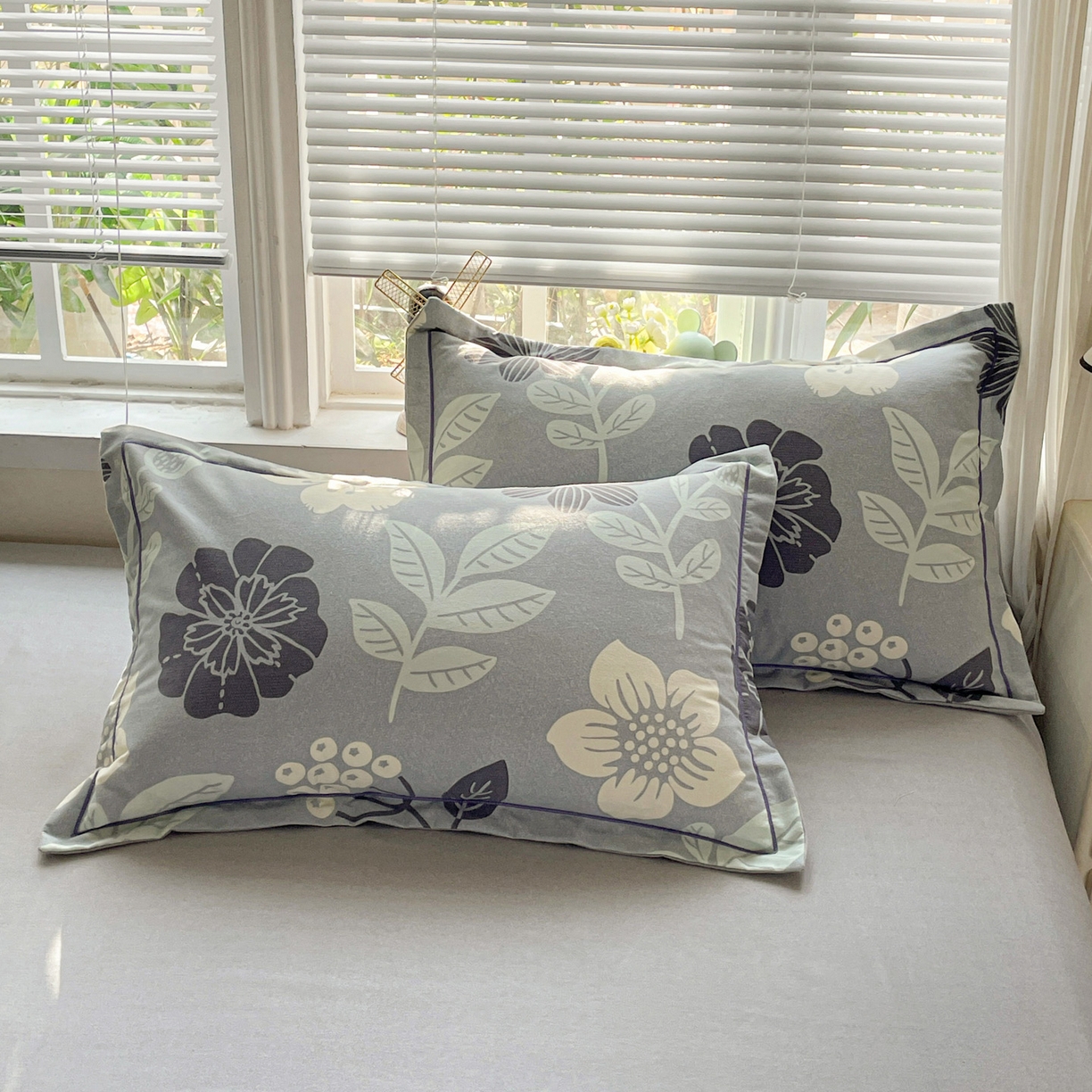 纽缦家纺 2025新款全棉纯棉磨毛印花单品枕套 枕套单件 清风微甜蓝