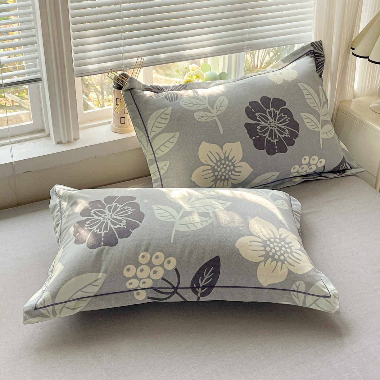 91家纺网 家纺一手货源 找家纺 纽缦家纺 2025新款全棉纯棉磨毛印花单品枕套 枕套单件 清风微甜蓝