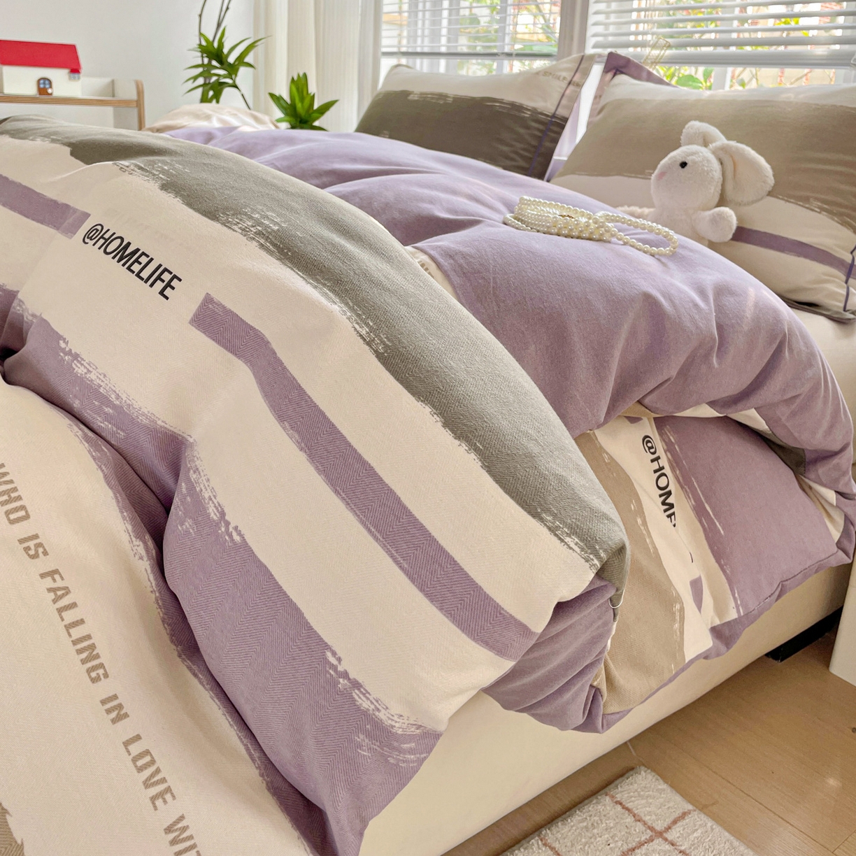 纽缦家纺 2025新款全棉纯棉磨毛印花单被套 被套单件 畅想灰