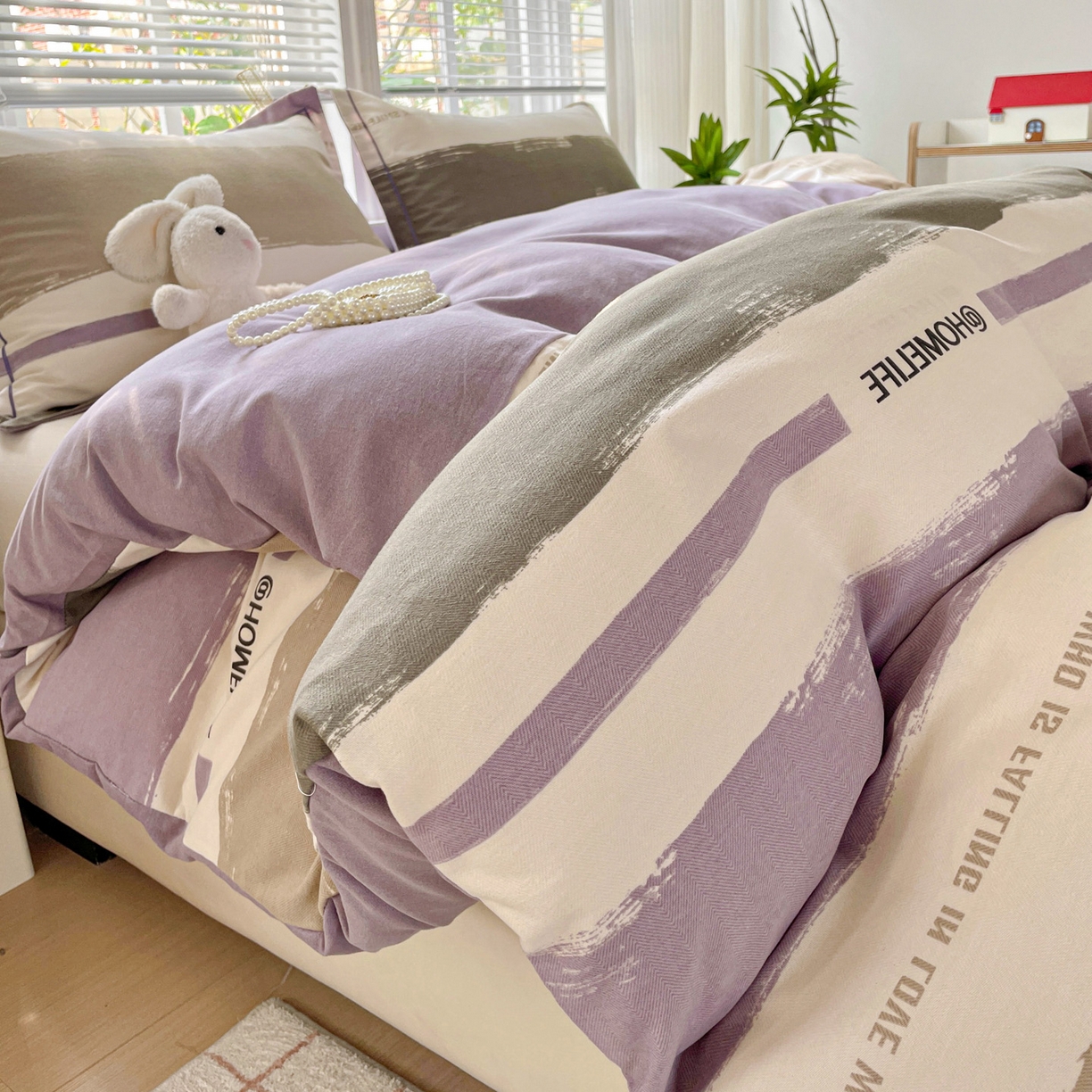 91家纺网 家纺一手货源 找家纺 纽缦家纺 2025新款全棉纯棉磨毛印花单被套 被套单件 畅想灰