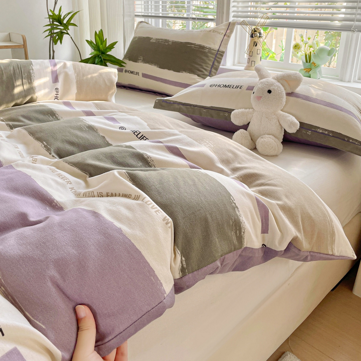 91家纺网 家纺一手货源 找家纺 纽缦家纺 2025新款全棉纯棉磨毛印花单被套 被套单件 畅想灰