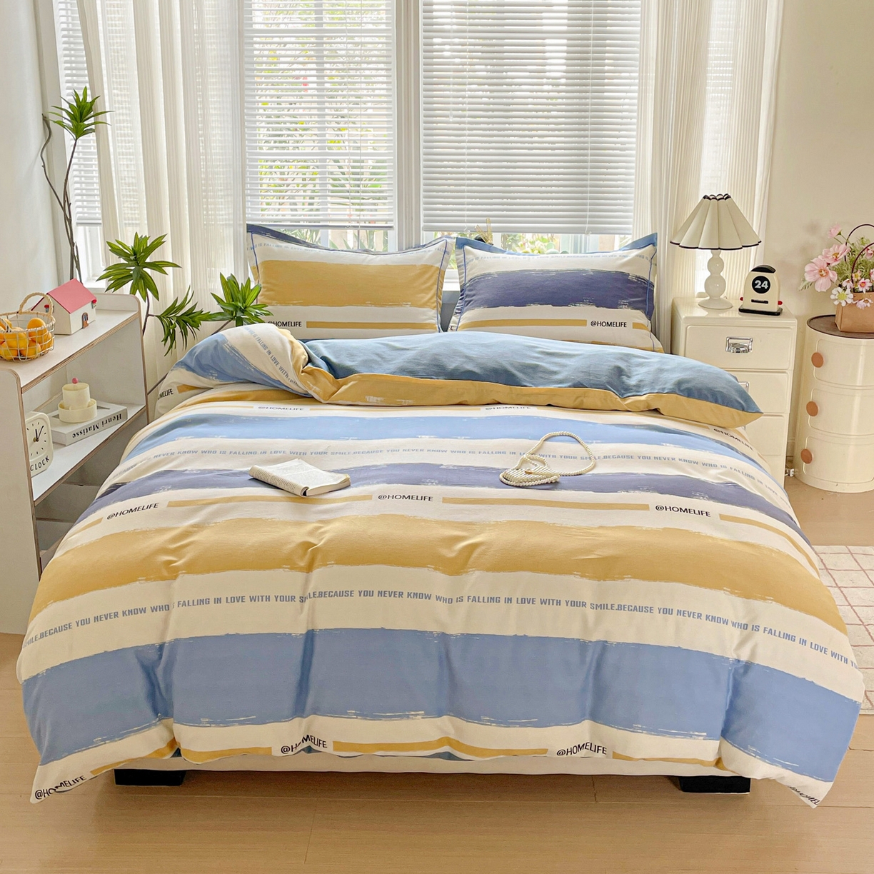 91家纺网 家纺一手货源 找家纺 纽缦家纺 2025新款全棉纯棉磨毛印花单被套 被套单件 畅想蓝