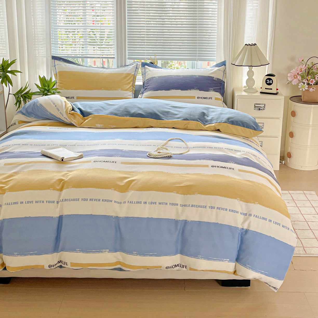 91家纺网 家纺一手货源 找家纺 纽缦家纺 2025新款全棉纯棉磨毛印花单被套 被套单件 畅想蓝