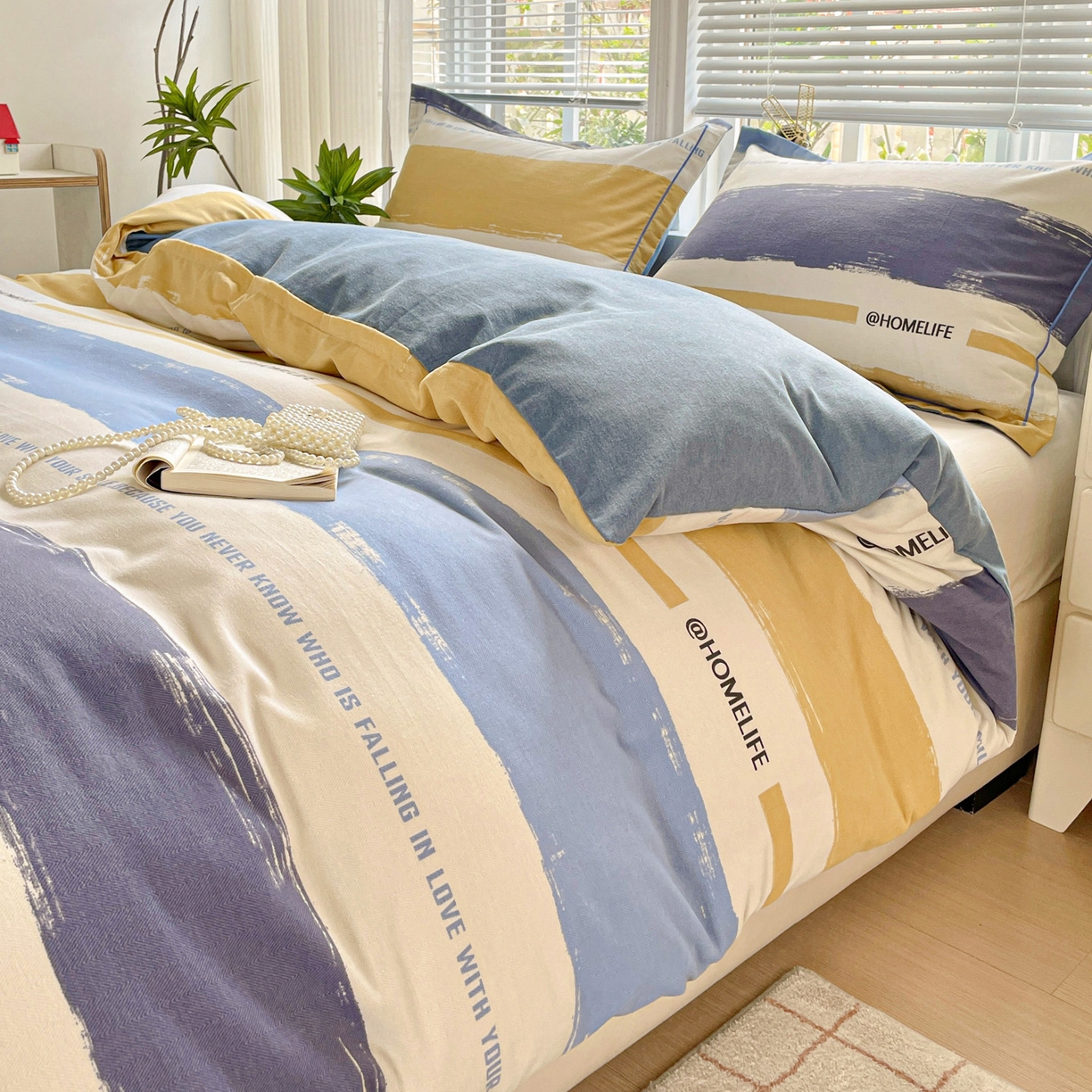 91家纺网 家纺一手货源 找家纺 纽缦家纺 2025新款全棉纯棉磨毛印花单被套 被套单件 畅想蓝