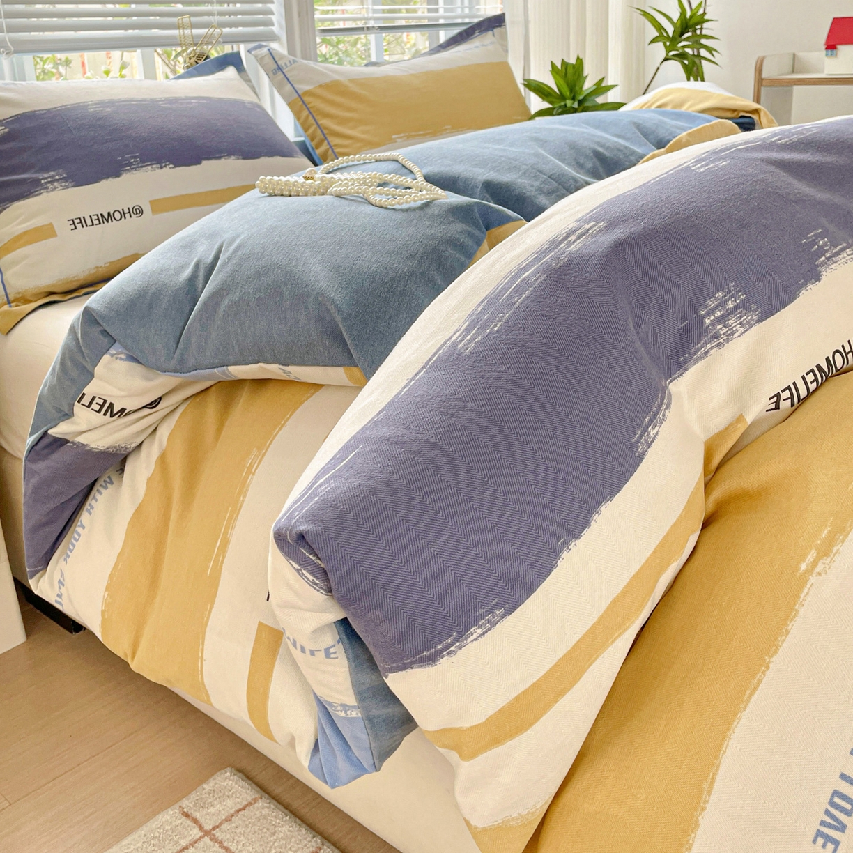 91家纺网 家纺一手货源 找家纺 纽缦家纺 2025新款全棉纯棉磨毛印花单被套 被套单件 畅想蓝