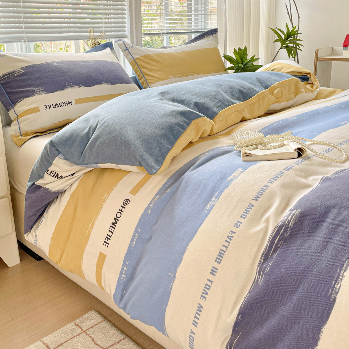 91家纺网 家纺一手货源 找家纺 纽缦家纺 2025新款全棉纯棉磨毛印花单被套 被套单件 畅想蓝