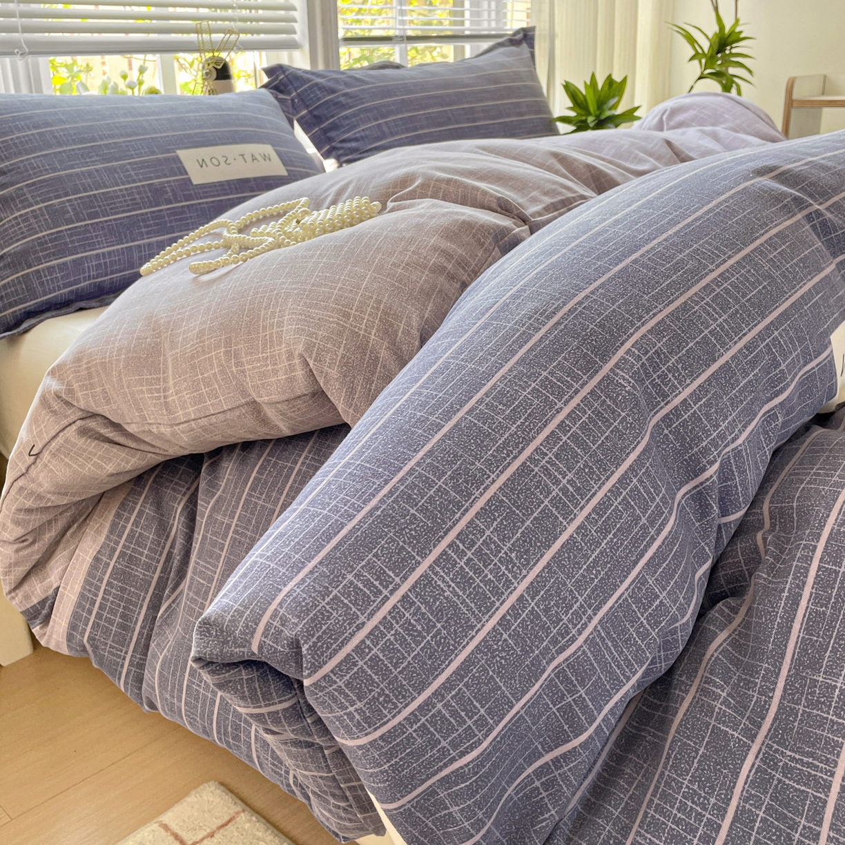 91家纺网 家纺一手货源 找家纺 纽缦家纺 2025新款全棉纯棉磨毛印花单被套 被套单件 初遇简约灰