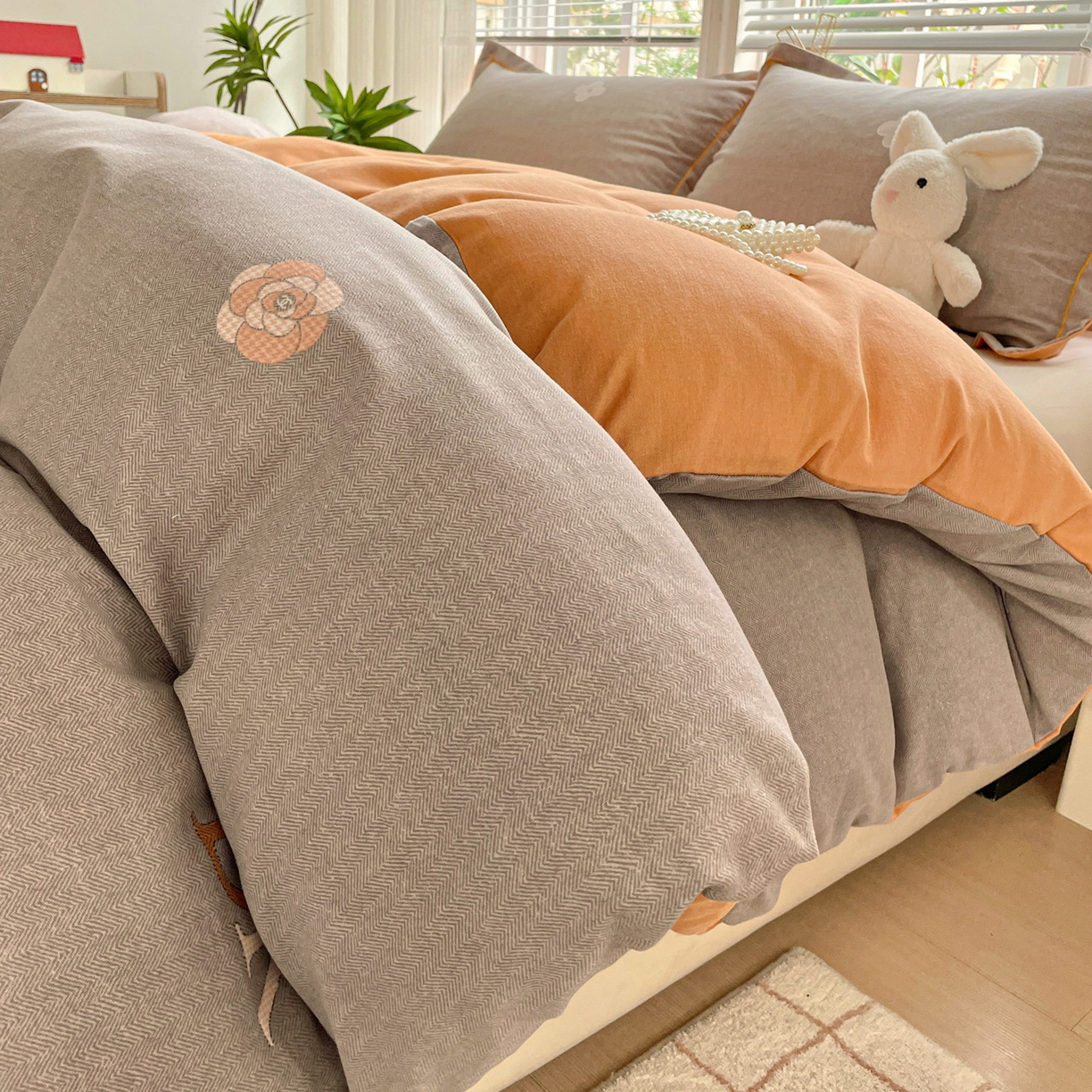 纽缦家纺 2025新款全棉纯棉磨毛印花单被套 被套单件 迪诺之旅灰