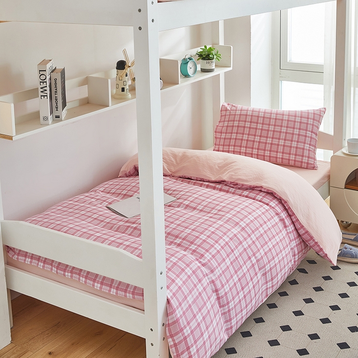 91家纺网 家纺一手货源 找家纺 恒科家纺 2025新款亲肤舒适小清新水洗棉四件套学生三件套-学生款宿舍三件套 蜜粉格