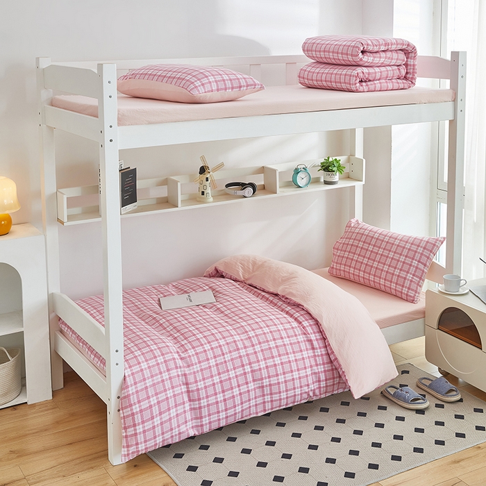 91家纺网 家纺一手货源 找家纺 恒科家纺 2025新款亲肤舒适小清新水洗棉四件套学生三件套-学生款宿舍三件套 蜜粉格