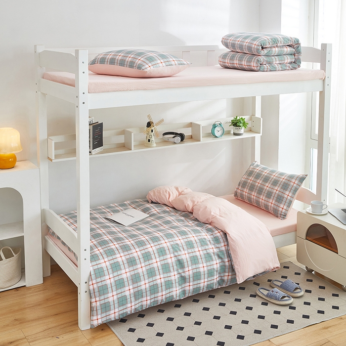 91家纺网 家纺一手货源 找家纺 恒科家纺 2025新款亲肤舒适小清新水洗棉四件套学生三件套-学生款宿舍三件套 格韵粉