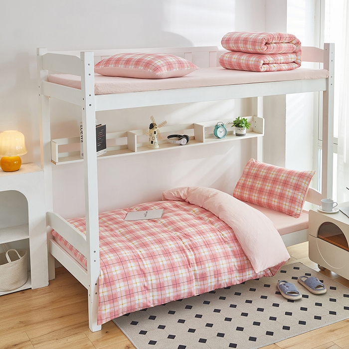 91家纺网 家纺一手货源 找家纺 恒科家纺 2025新款亲肤舒适小清新水洗棉四件套学生三件套-学生款宿舍三件套 莫妮粉