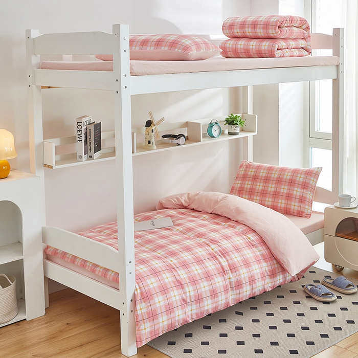 91家纺网 家纺一手货源 找家纺 恒科家纺 2025新款亲肤舒适小清新水洗棉四件套学生三件套-学生款宿舍三件套 莫妮粉