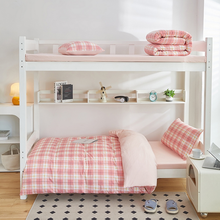 91家纺网 家纺一手货源 找家纺 恒科家纺 2025新款亲肤舒适小清新水洗棉四件套学生三件套-学生款宿舍三件套 莫妮粉