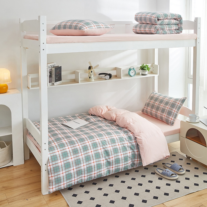 91家纺网 家纺一手货源 找家纺 恒科家纺 2025新款亲肤舒适小清新水洗棉四件套学生三件套-学生款宿舍三件套 格韵粉