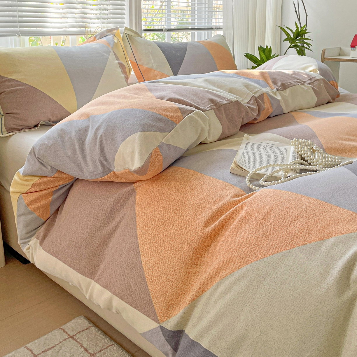 91家纺网 家纺一手货源 找家纺 纽缦家纺 2025新款全棉纯棉磨毛印花单被套 被套单件 几何神话桔