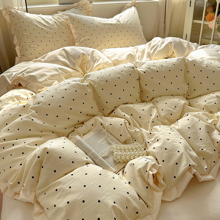 91家纺网 家纺一手货源 找家纺 （总）冕悠家纺 2025新款少女心加厚超柔皱皱小花边水洗棉四件套（加微信提供买家秀 ）