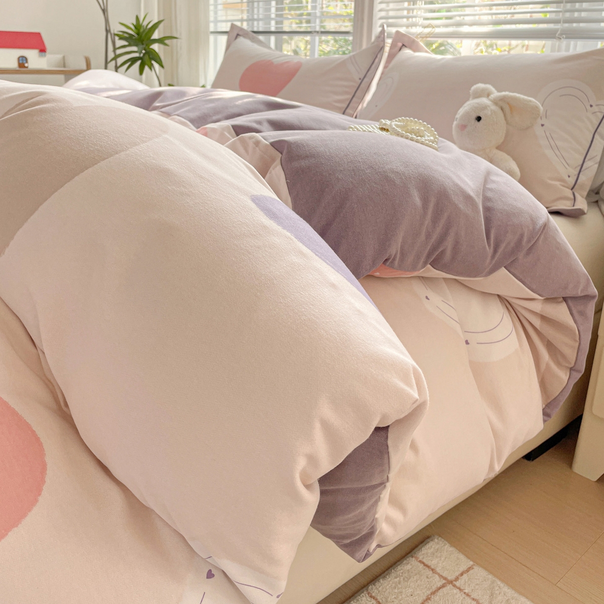 纽缦家纺 2025新款全棉纯棉磨毛印花单被套 被套单件 浪漫心事粉