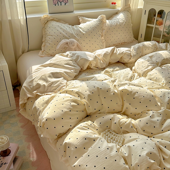 91家纺网 家纺一手货源 找家纺 （总）冕悠家纺 2025新款少女心加厚超柔皱皱小花边水洗棉四件套（加微信提供买家秀 ）