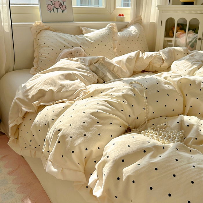 91家纺网 家纺一手货源 找家纺 （总）冕悠家纺 2025新款少女心加厚超柔皱皱小花边水洗棉四件套（加微信提供买家秀 ）