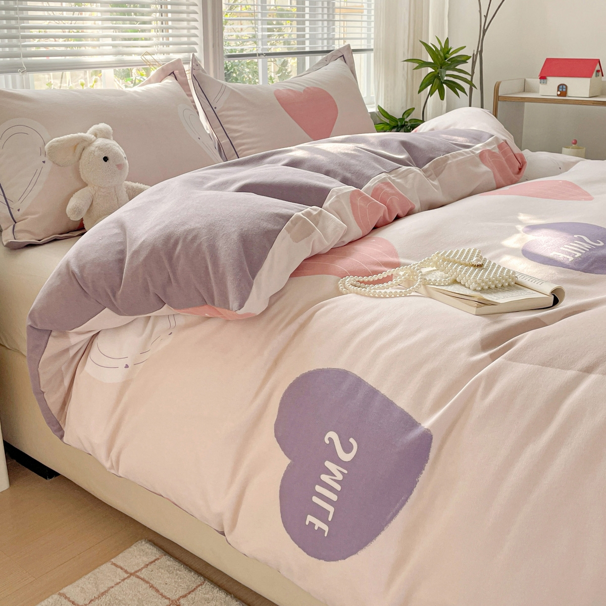 91家纺网 家纺一手货源 找家纺 纽缦家纺 2025新款全棉纯棉磨毛印花单被套 被套单件 浪漫心事粉