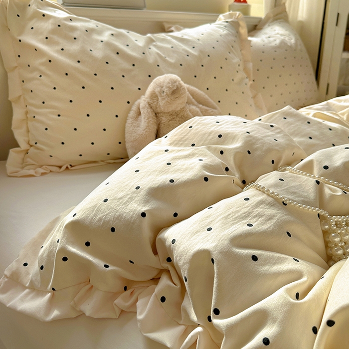 91家纺网 家纺一手货源 找家纺 （总）冕悠家纺 2025新款少女心加厚超柔皱皱小花边水洗棉四件套（加微信提供买家秀 ）