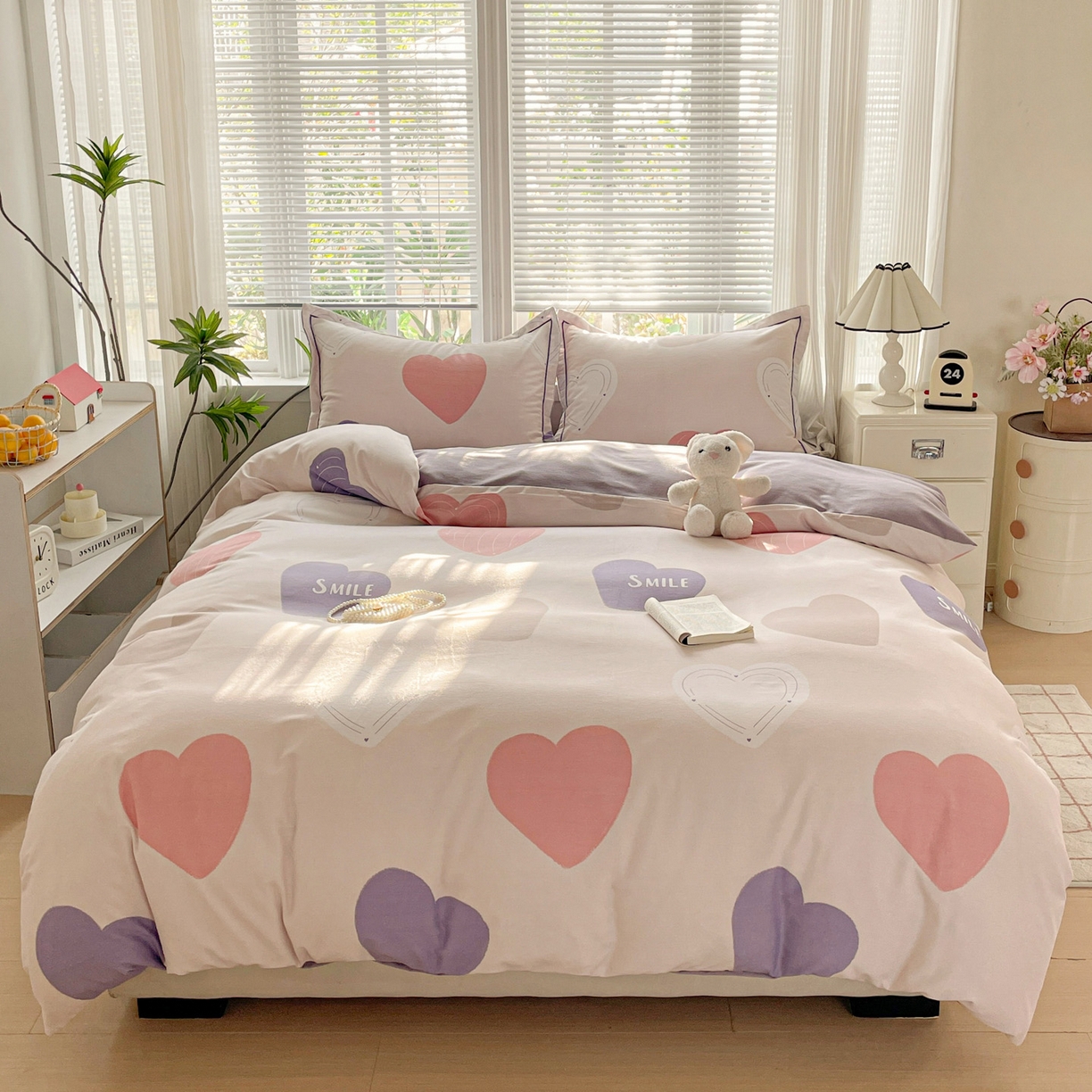 91家纺网 家纺一手货源 找家纺 纽缦家纺 2025新款全棉纯棉磨毛印花单被套 被套单件 浪漫心事粉