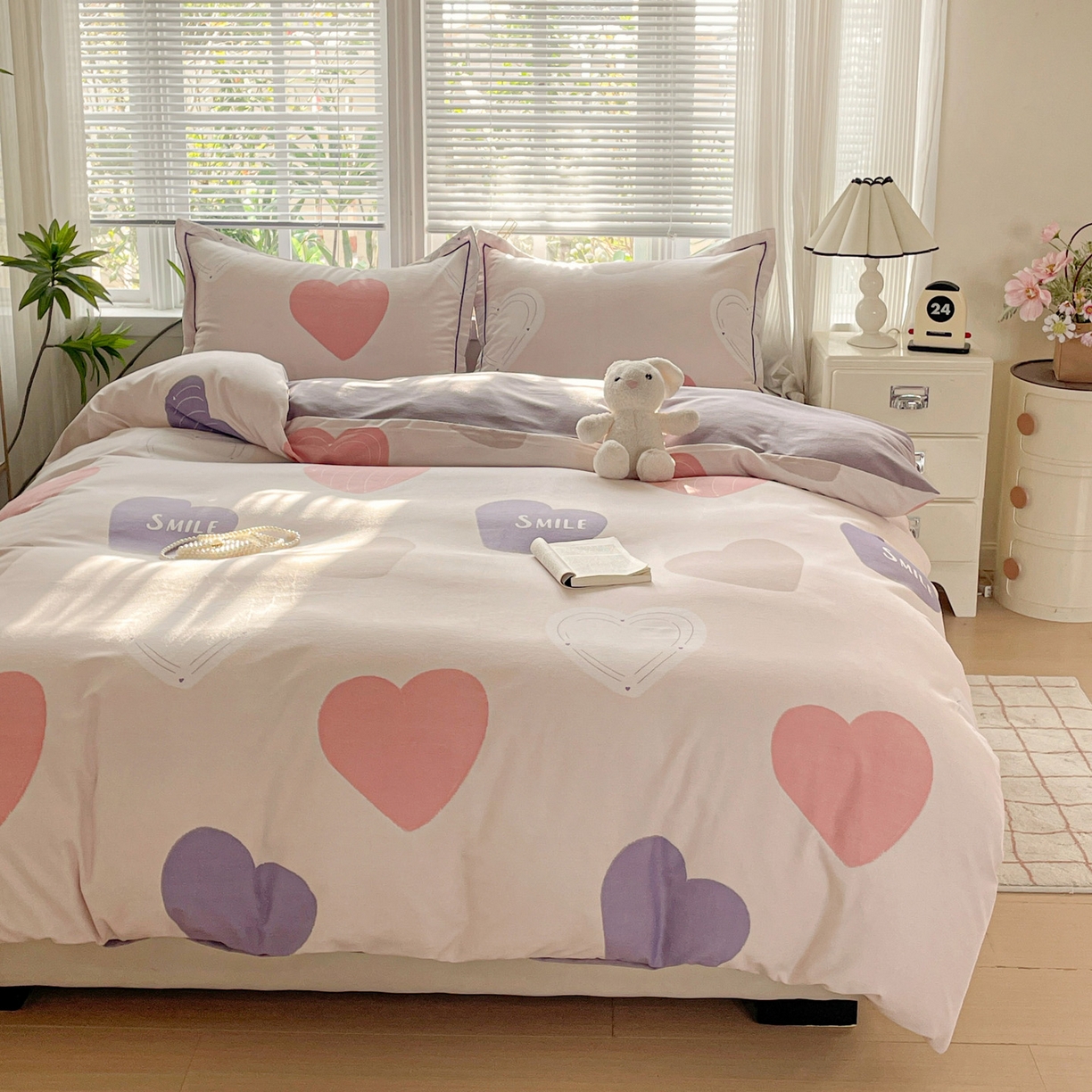 91家纺网 家纺一手货源 找家纺 纽缦家纺 2025新款全棉纯棉磨毛印花单被套 被套单件 浪漫心事粉