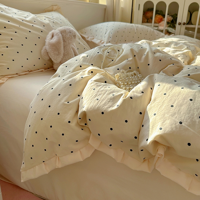 91家纺网 家纺一手货源 找家纺 （总）冕悠家纺 2025新款少女心加厚超柔皱皱小花边水洗棉四件套（加微信提供买家秀 ）