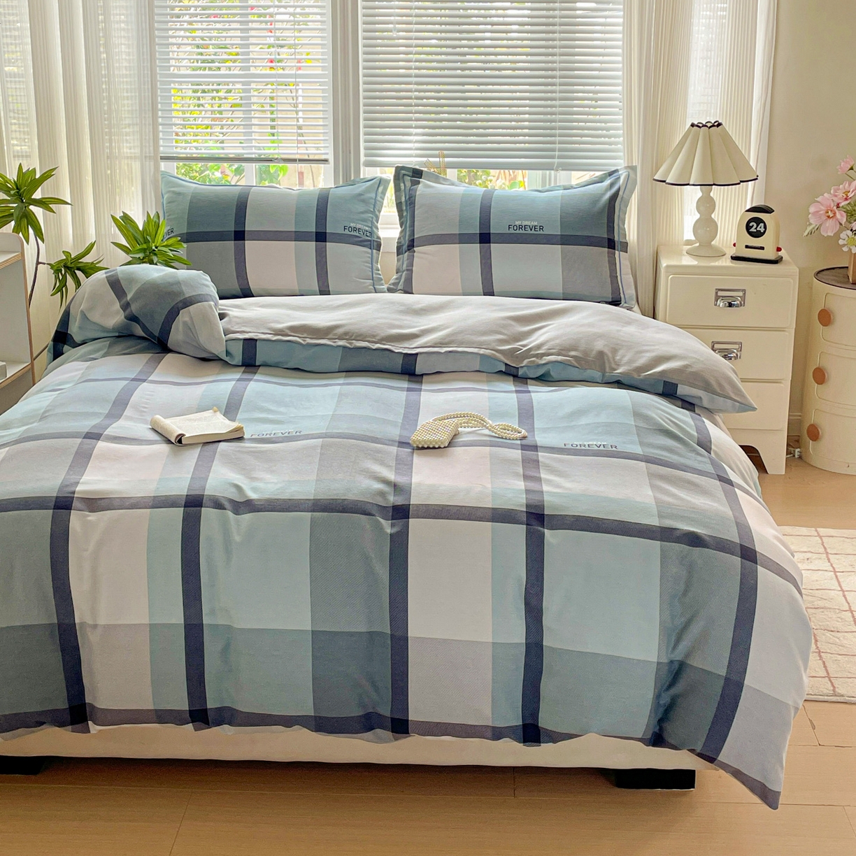 91家纺网 家纺一手货源 找家纺 纽缦家纺 2025新款全棉纯棉磨毛印花单被套 被套单件 曼迪蓝