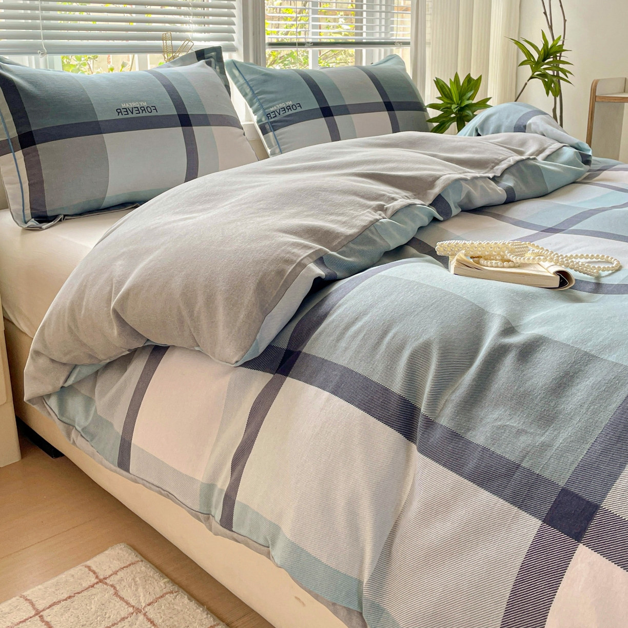 91家纺网 家纺一手货源 找家纺 纽缦家纺 2025新款全棉纯棉磨毛印花单被套 被套单件 曼迪蓝