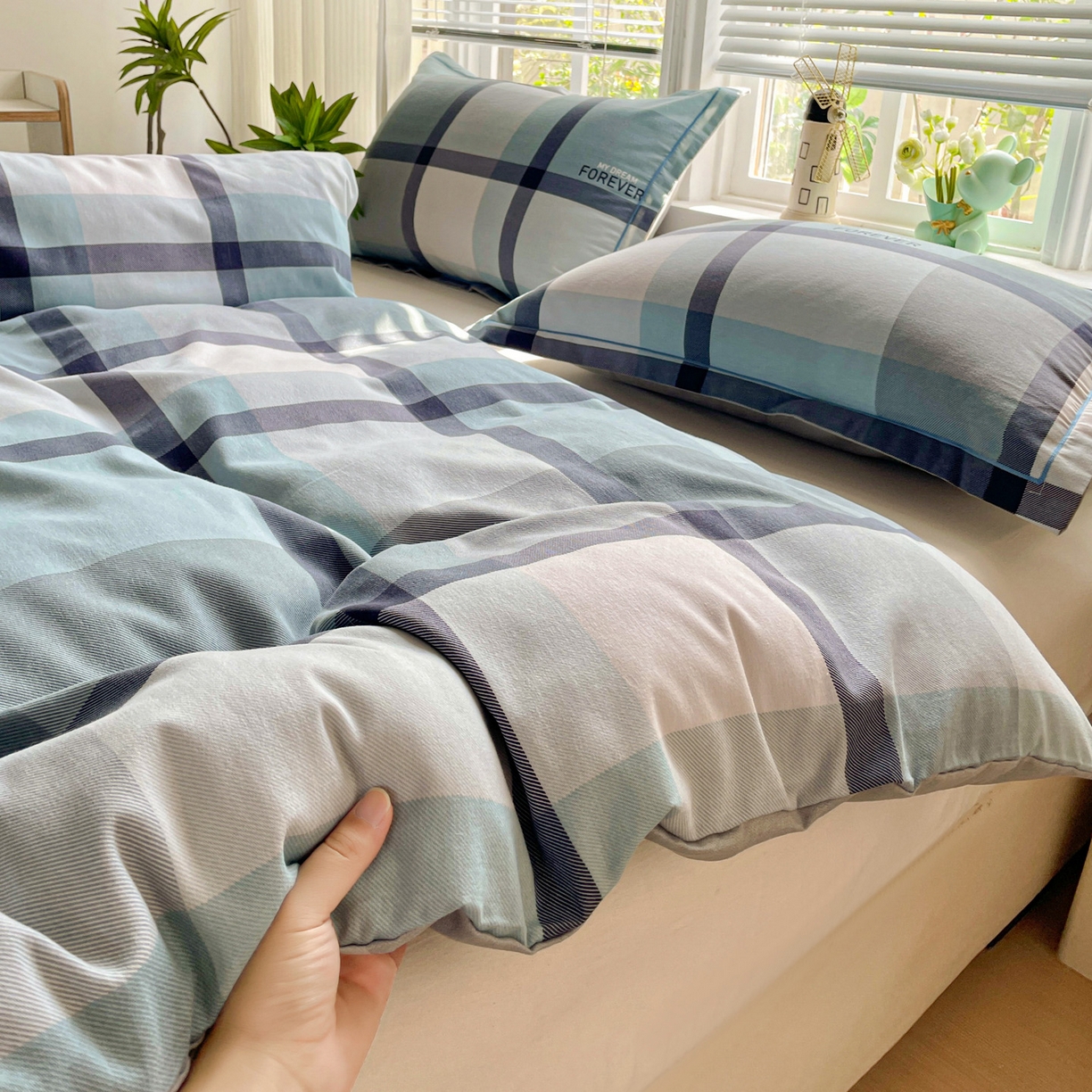 91家纺网 家纺一手货源 找家纺 纽缦家纺 2025新款全棉纯棉磨毛印花单被套 被套单件 曼迪蓝