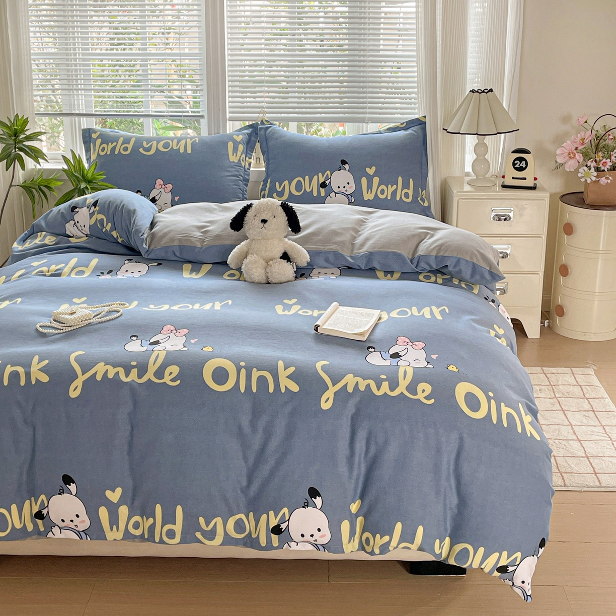 91家纺网 家纺一手货源 找家纺 纽缦家纺 2025新款全棉纯棉磨毛印花单被套 被套单件 萌宠宝贝蓝