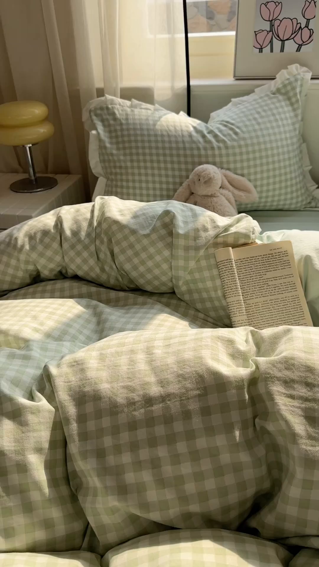 91家纺网 家纺一手货源 找家纺 冕悠家纺 2025新款少女心加厚超柔皱皱小花边水洗棉四件套（加微信提供买家秀 ） 公主-绿格