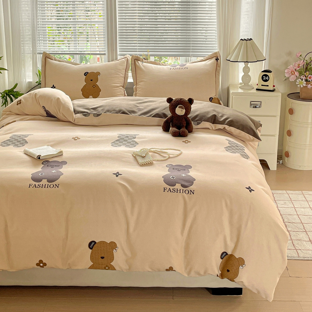 91家纺网 家纺一手货源 找家纺 纽缦家纺 2025新款全棉纯棉磨毛印花单被套 被套单件 欧尼熊灰