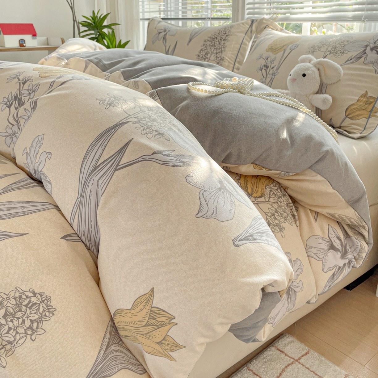 纽缦家纺 2025新款全棉纯棉磨毛印花单被套 被套单件 且听风铃灰