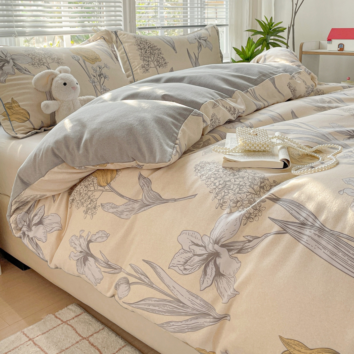 91家纺网 家纺一手货源 找家纺 纽缦家纺 2025新款全棉纯棉磨毛印花单被套 被套单件 且听风铃灰