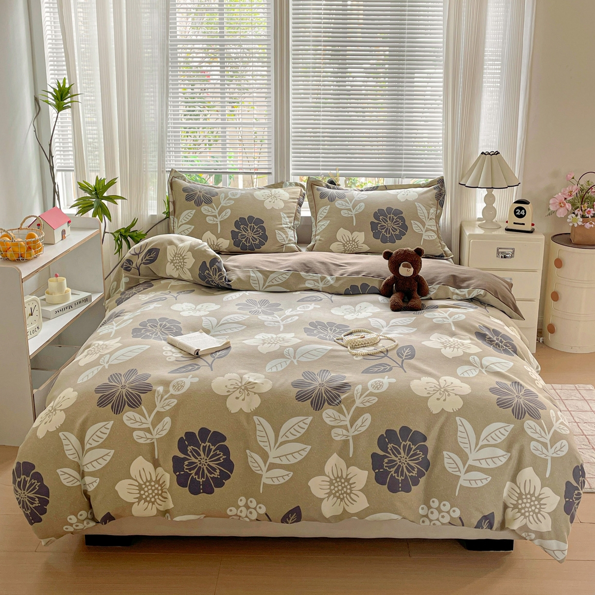 91家纺网 家纺一手货源 找家纺 纽缦家纺 2025新款全棉纯棉磨毛印花单被套 被套单件 清风微甜灰