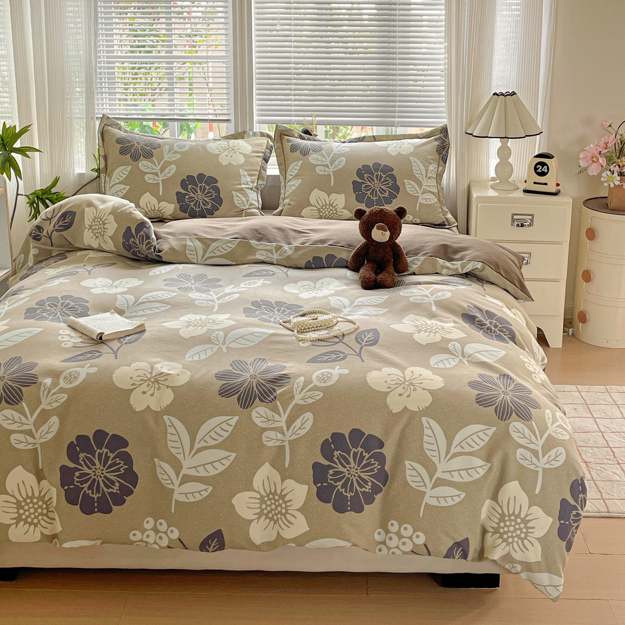 91家纺网 家纺一手货源 找家纺 纽缦家纺 2025新款全棉纯棉磨毛印花单被套 被套单件 清风微甜灰