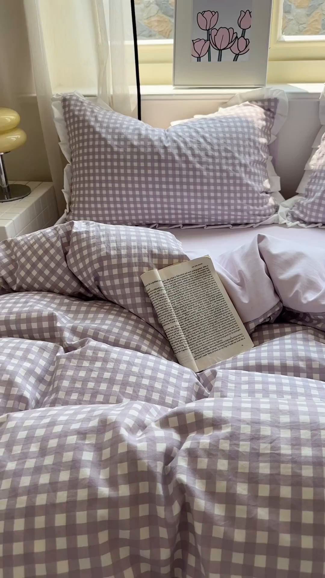 91家纺网 家纺一手货源 找家纺 冕悠家纺 2025新款少女心加厚超柔皱皱小花边水洗棉四件套（加微信提供买家秀 ） 公主-紫格