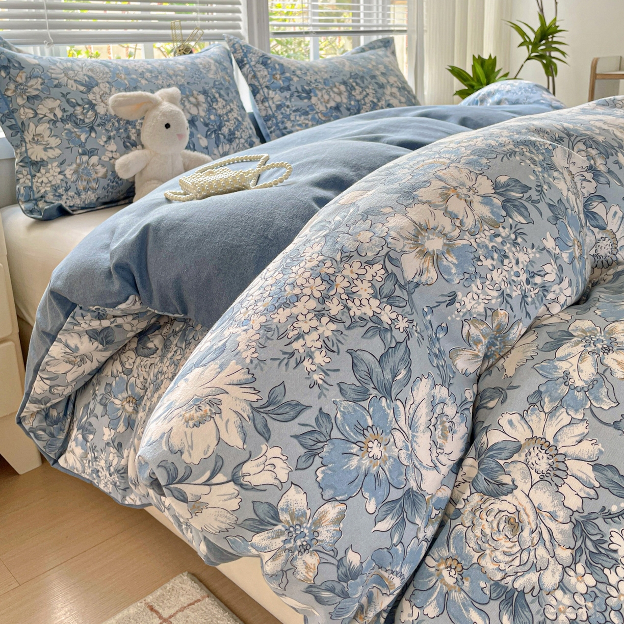 91家纺网 家纺一手货源 找家纺 纽缦家纺 2025新款全棉纯棉磨毛印花单被套 被套单件 雅汐蓝