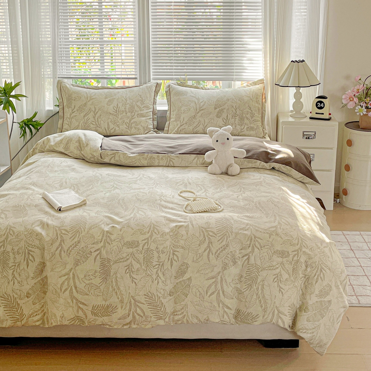 91家纺网 家纺一手货源 找家纺 纽缦家纺 2025新款全棉纯棉磨毛印花单被套 被套单件 叶之舞咖