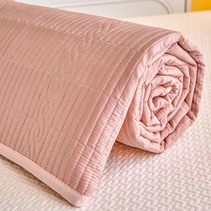 91家纺网 家纺一手货源 找家纺 X猫先生 2025新款全棉学生床盖纯色夹棉床单床护垫少女风撞色-糖果系列 糖果-豆沙粉