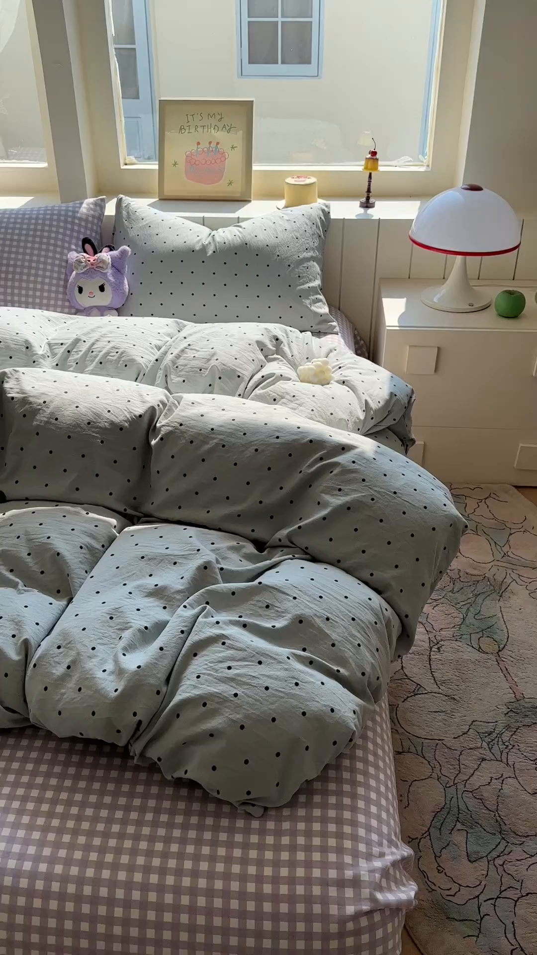 91家纺网 家纺一手货源 找家纺 冕悠家纺 2025新款少女心超柔加厚混搭格子水洗棉四件套（加微信提供买家秀 ） 蓝点+紫格