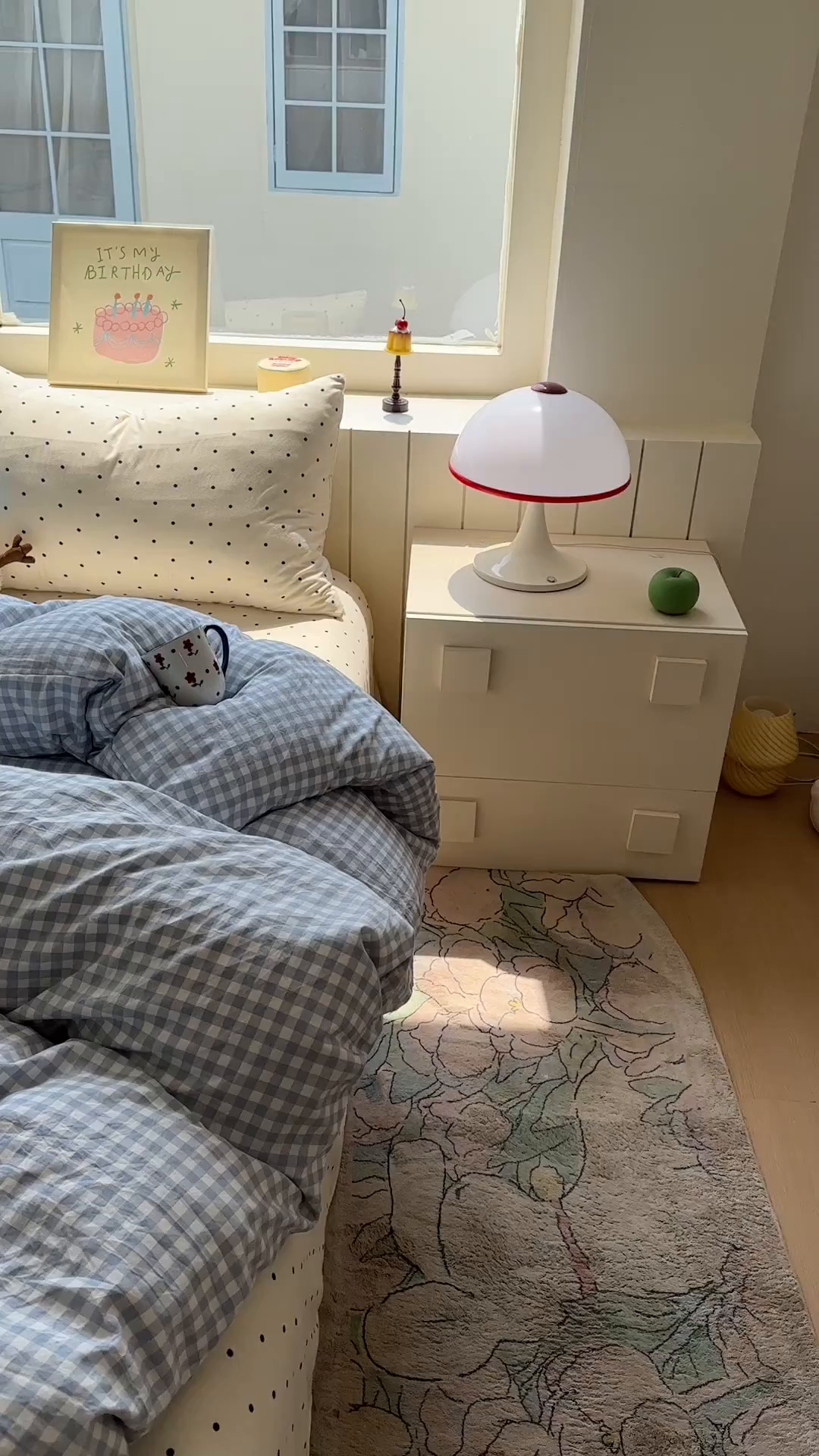 91家纺网 家纺一手货源 找家纺 冕悠家纺 2025新款少女心超柔加厚混搭格子水洗棉四件套（加微信提供买家秀 ） 蓝格+米点