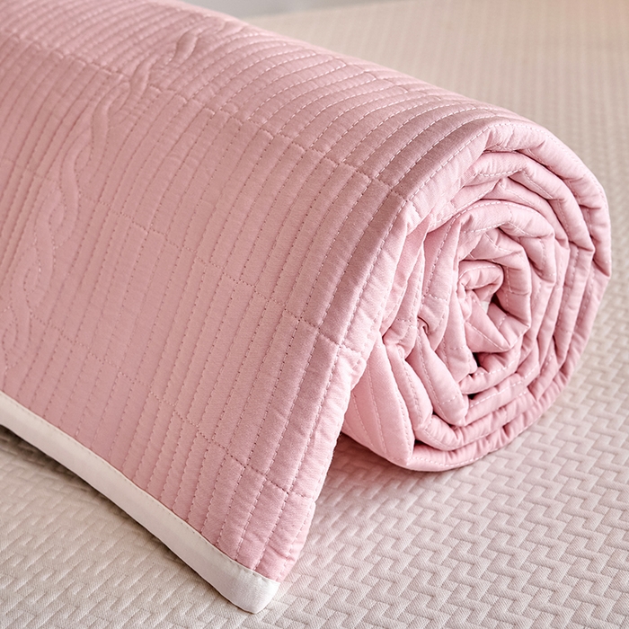 91家纺网 家纺一手货源 找家纺 X猫先生 2025新款全棉学生床盖纯色夹棉床单床护垫少女风撞色-糖果系列 糖果-水柿粉