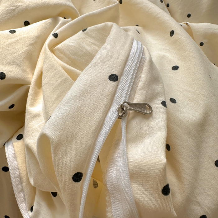 91家纺网 家纺一手货源 找家纺 冕悠家纺 2025新款少女心超柔加厚混搭格子水洗棉四件套（加微信提供买家秀 ） 米点+蓝格