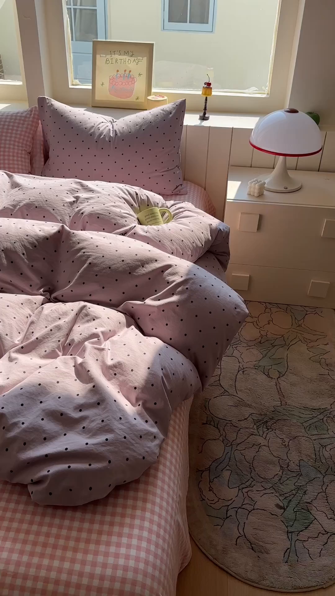 91家纺网 家纺一手货源 找家纺 冕悠家纺 2025新款少女心超柔加厚混搭格子水洗棉四件套（加微信提供买家秀 ） 紫点+粉格